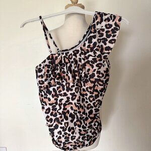 Women's Plus Leopard Tankini, One Shoulder, XXL